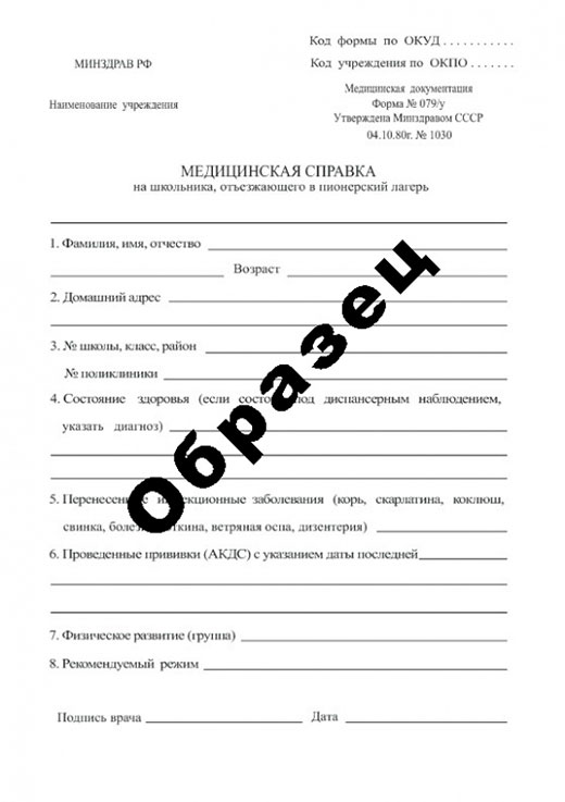 Справка в пионерский лагерь в Челябинске
